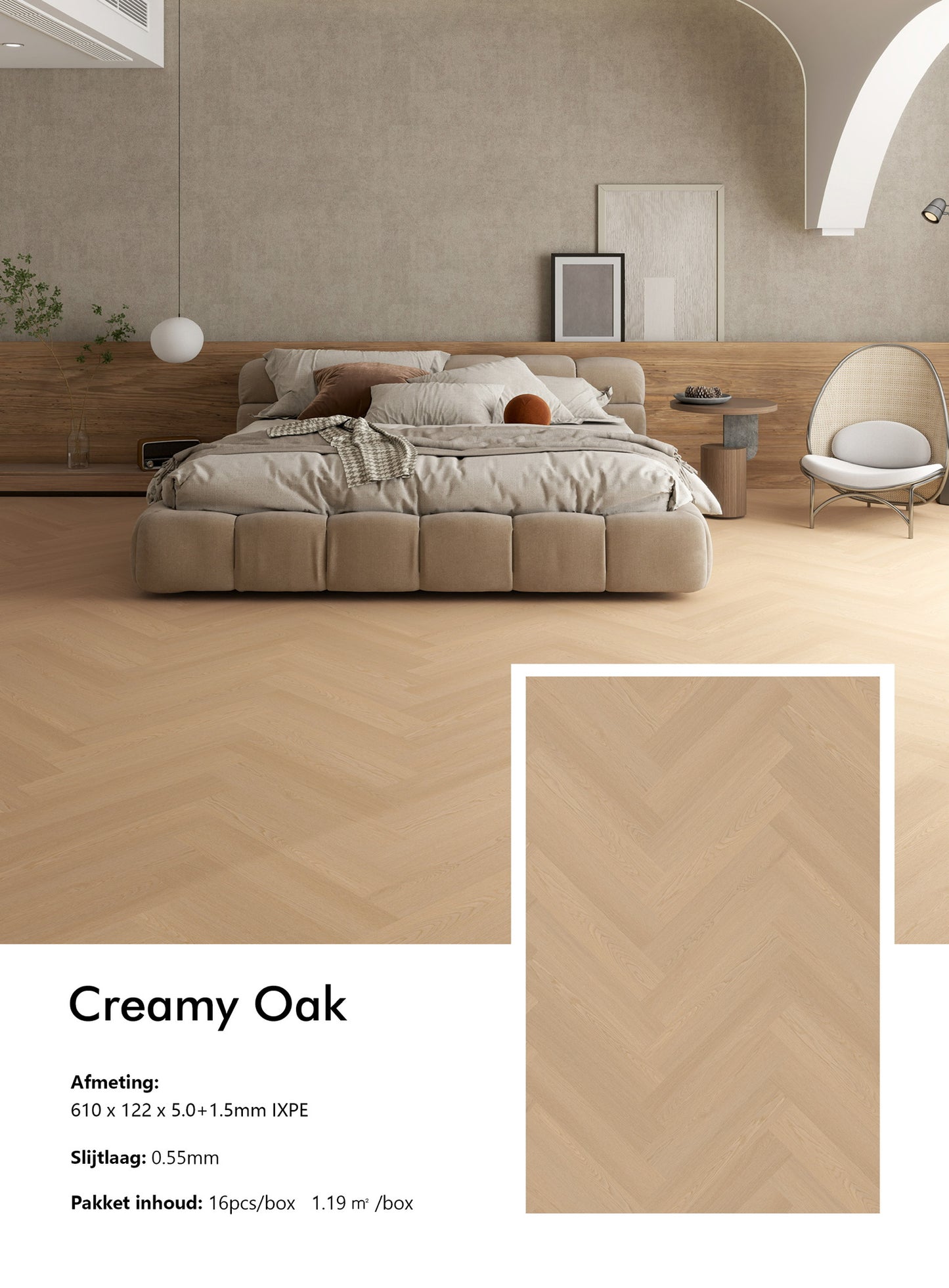 Creamy Oak | Visgraat | Pvc Vloer Click